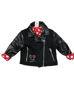Disney Store Minnie Mouse Moto Jacket Faux Leather Sequin Detail Size 3T Outdoor